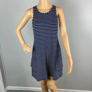 Athleta Womens Small Navy Gray Striped Racerback Super Swing Tank Dress Pockets